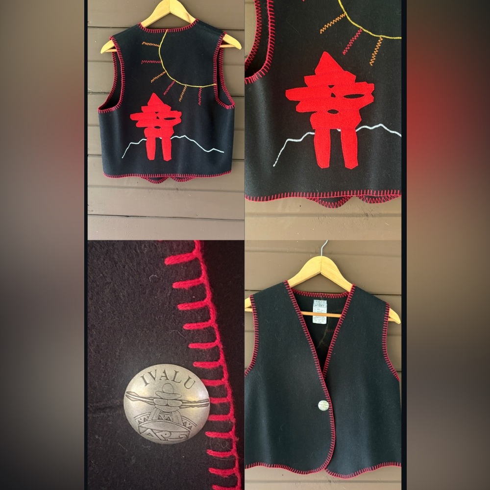 Ivalu Wool Vest with Inukshuk Design Sz Sm